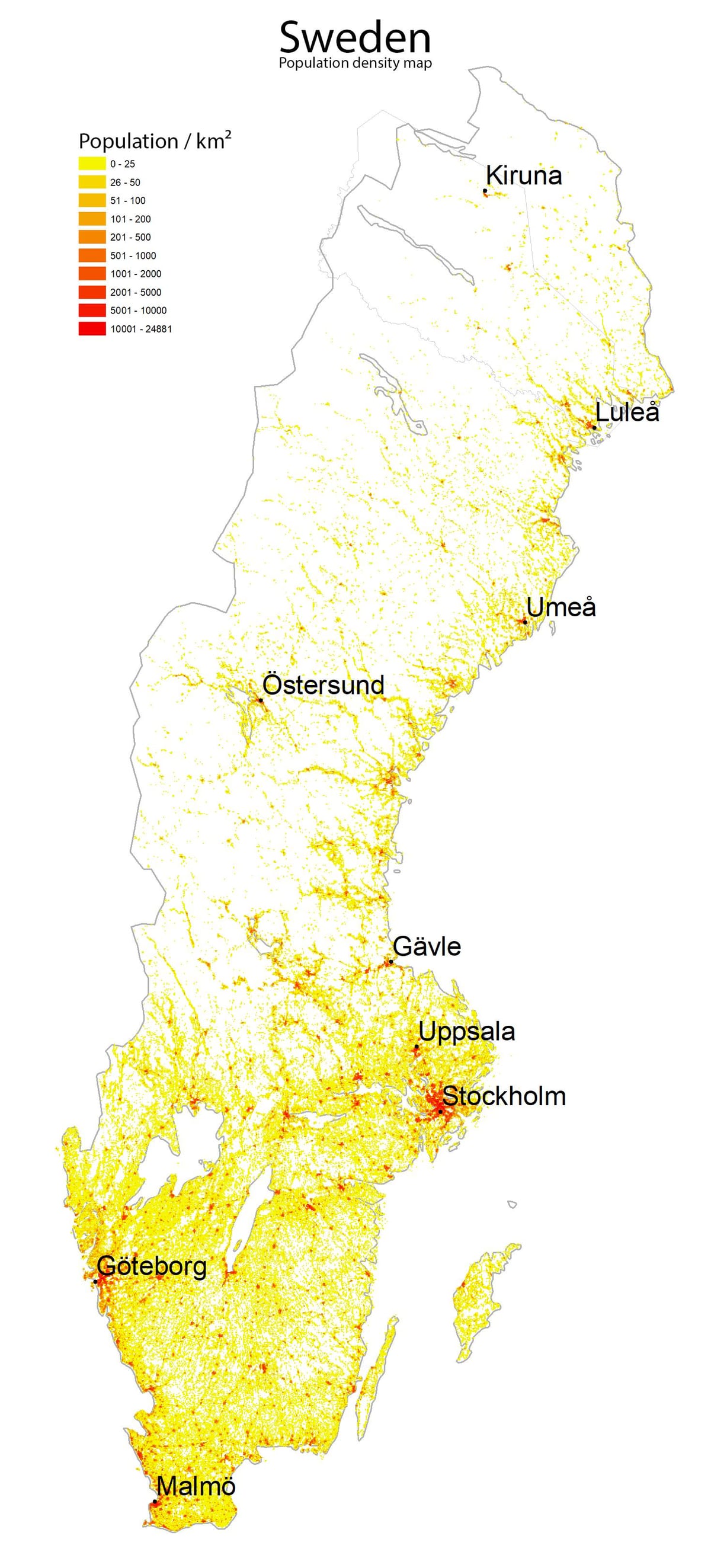 人口密度地图瑞典