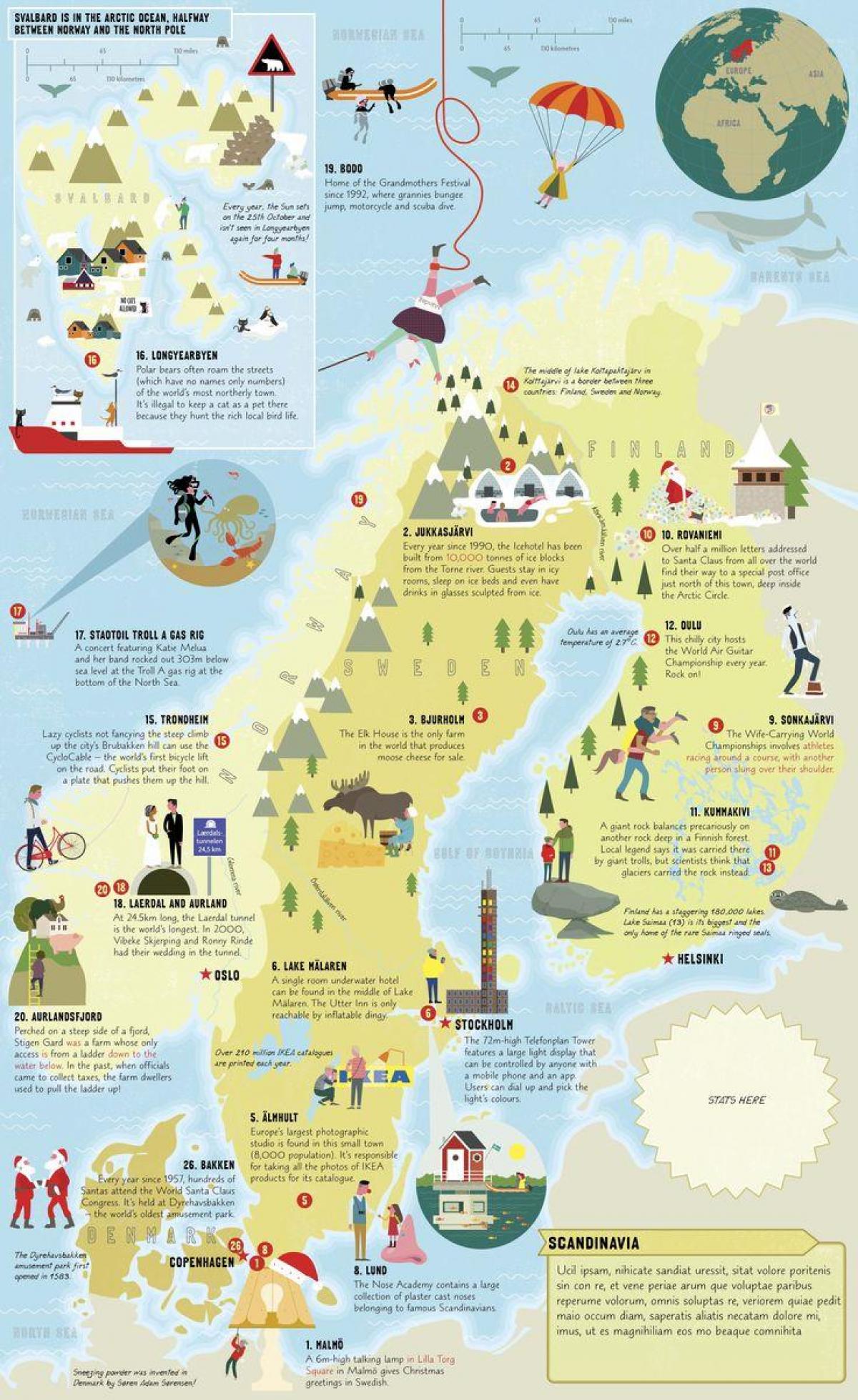 瑞典的吸引力的地图